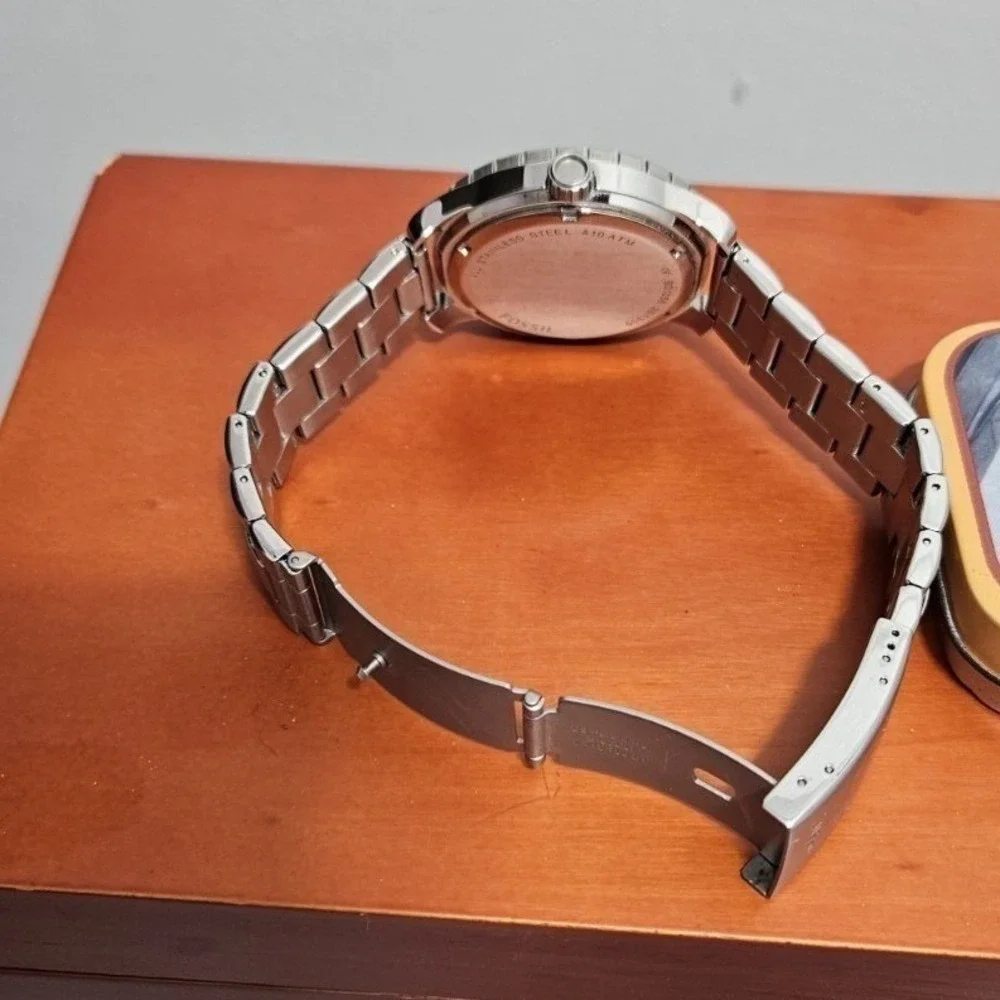 Fossil BQ1056 Mens Blue Dial Stainless Steel Multifunction Watch Tin New Battery